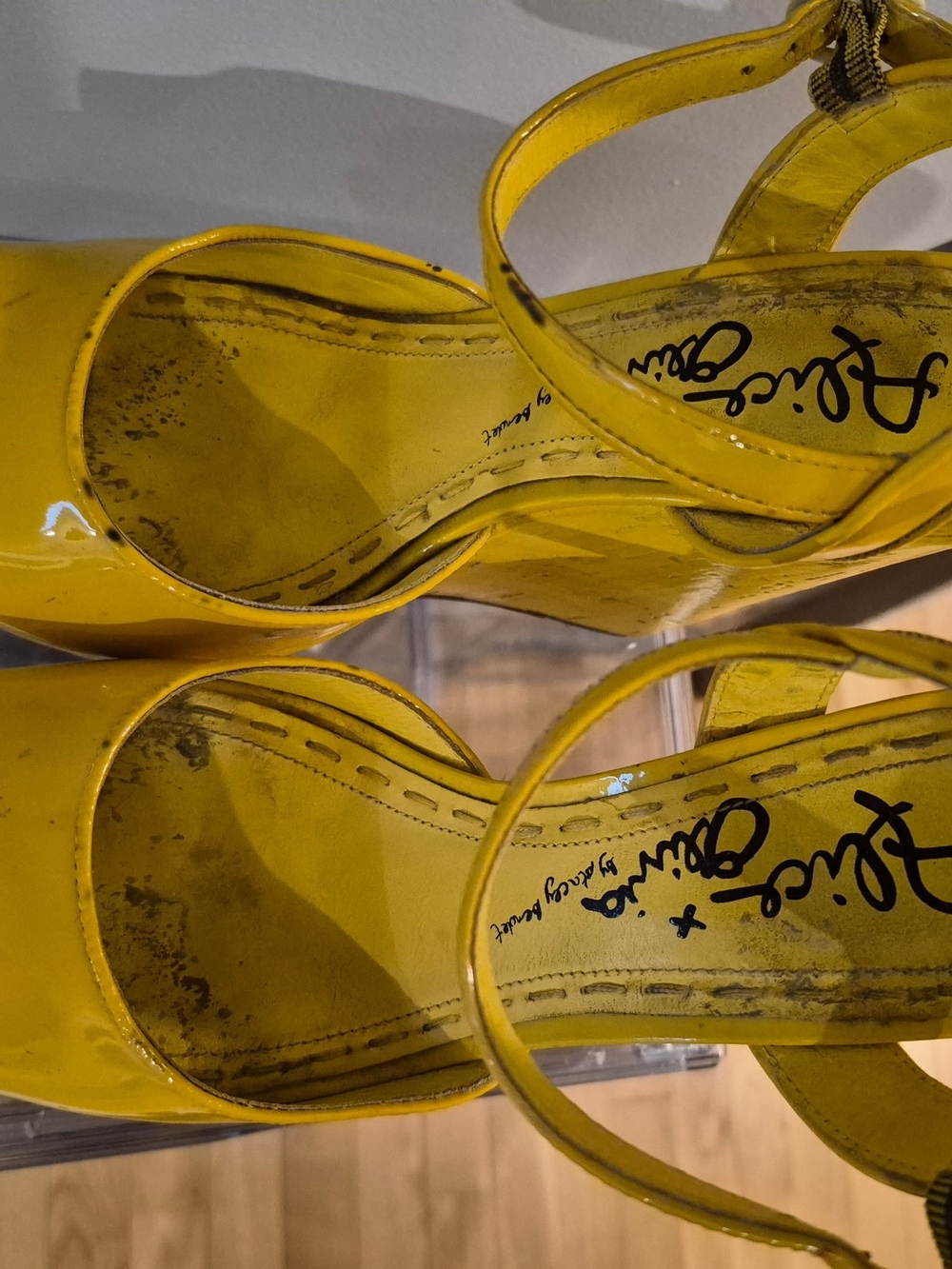 Alice + Olivia Yellow Patent Ankle-Strap Heels